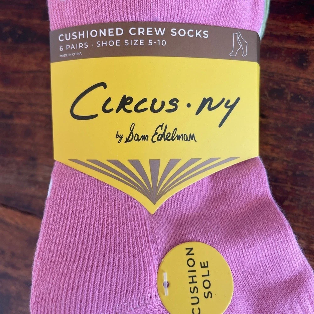 Sam Edelman Circus - Ribbed Cushioned Crew‎ Socks - Green, Yellow, Pink, Cream